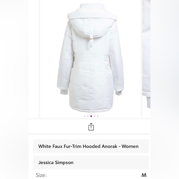 Brand New:  Jessica Simpson White Faux Fur-Trim Hooded Anorak - Picture 3 of 5